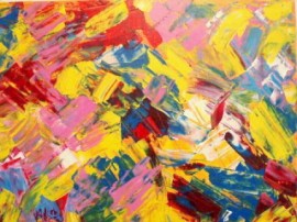 expressionistic painting in pink and yellow