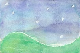 soft watercolor landscape in blue and green