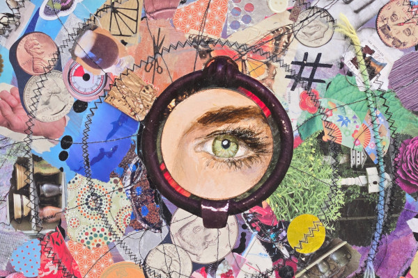 detail of Magpie's Eye, collage by Karen Koch